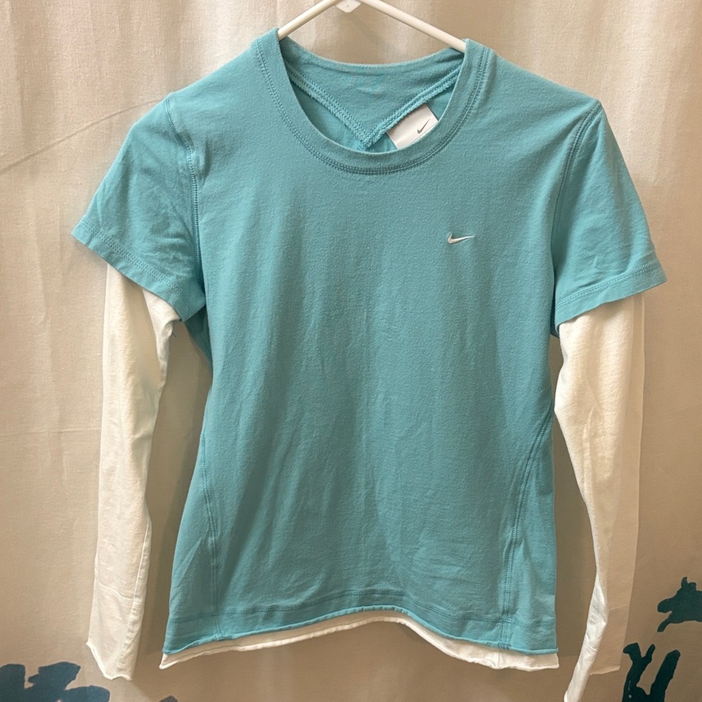 Nike Women's Teal and White Long Sleeve Tee